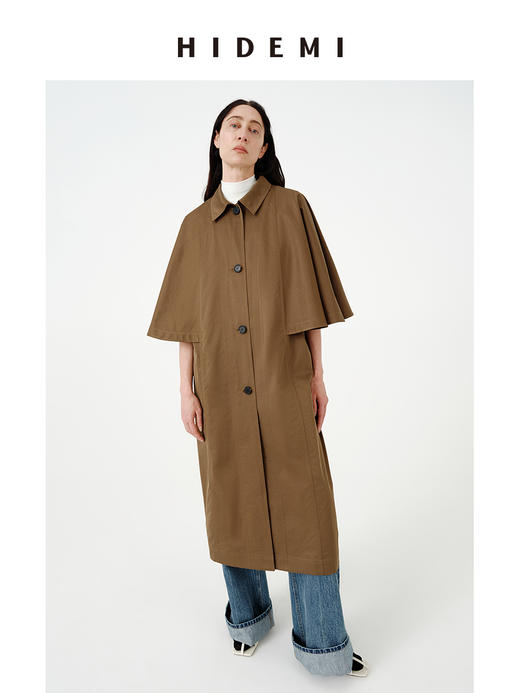 HIDEMI 极简斗篷设计感大廓形翻领复古长款风衣 商品图5