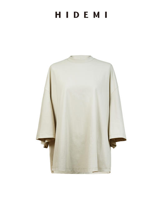 HIDEMI极简大廓形进口棉纱线慵懒八分袖T恤 商品图13