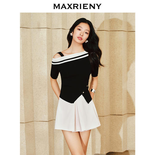 MAXRIENY精致复古感高腰a字裤裙气质春季新品米白直筒短裤(货号:MS85PA015) 商品图1