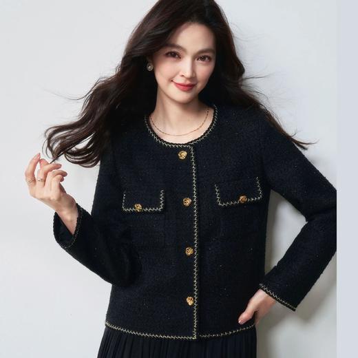 【高货sh】全新升级【铂金会员339/天猫459/差价120】(65332) 洛诗琳25春经典黑色粗花呢小香风外套百搭显瘦气质上衣 商品图3