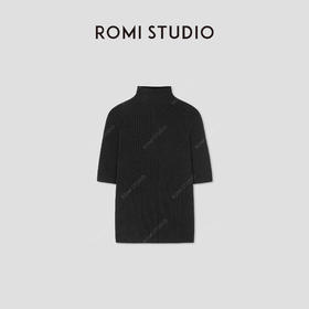 ROMI STUDIO“低调优雅”山羊绒棉混纺立领修身短袖毛衫 RWBWST1606