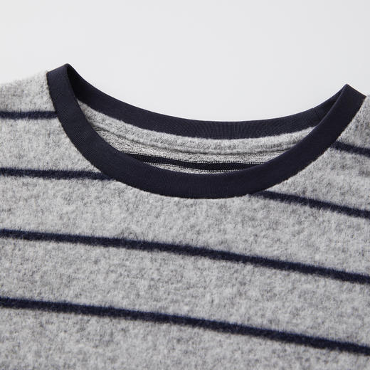 ROMI STUDIO“复古松弛”蓝灰条纹磨毛绒感圆领长袖T恤 RWCSS41511 商品图2