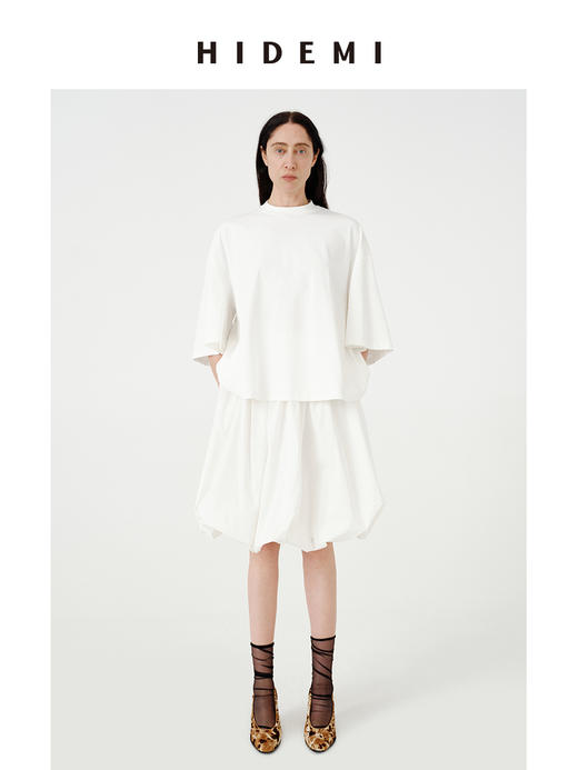 HIDEMI极简大廓形进口棉纱线慵懒八分袖T恤 商品图5