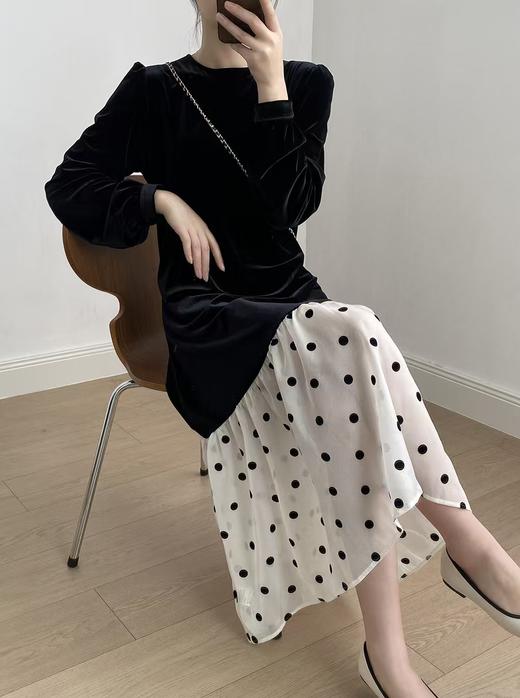 温柔小波点金丝绒显瘦连衣裙 商品图13