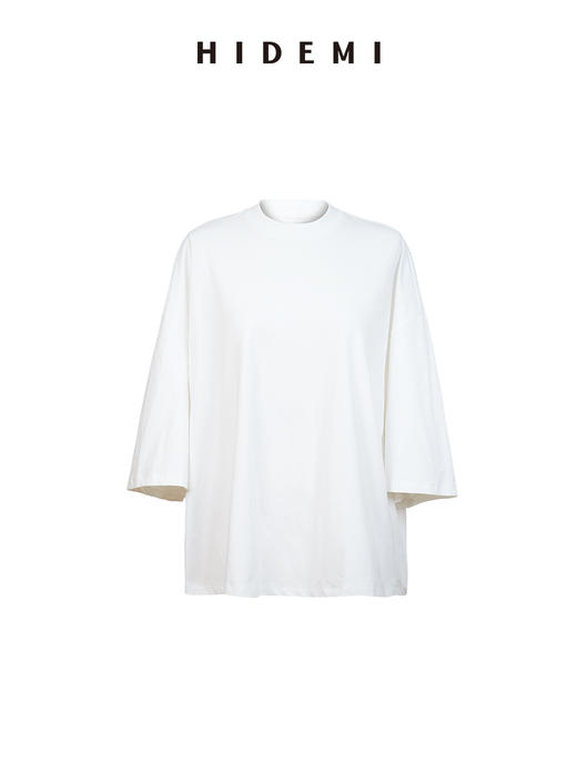 HIDEMI极简大廓形进口棉纱线慵懒八分袖T恤 商品图11