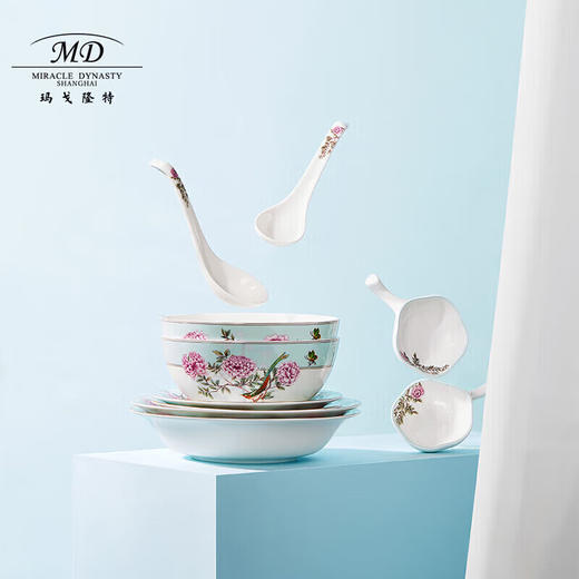 【6F】玛戈隆特 骨瓷餐具套装碗碟套装中式轻奢家用碗盘碟6人份32头中国花园国补 商品图4