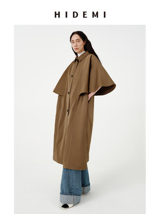 HIDEMI 极简斗篷设计感大廓形翻领复古长款风衣 商品图4