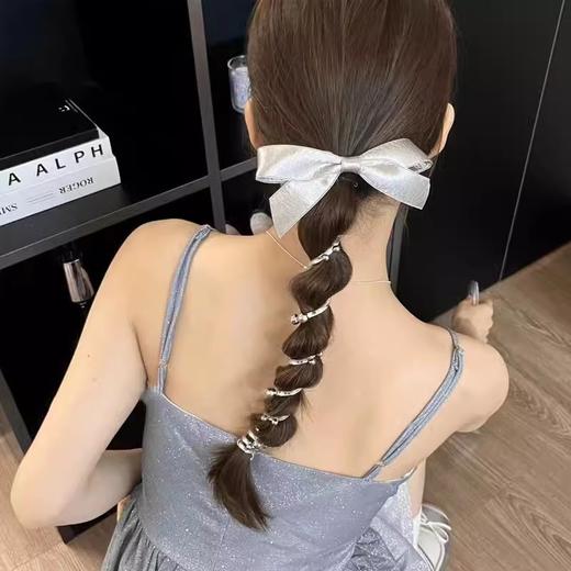 银色蝴蝶结珠珠电话线发绳 商品图0