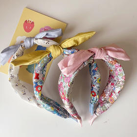 春季新款田园风布艺碎花蝴蝶结儿童撞色甜美发箍