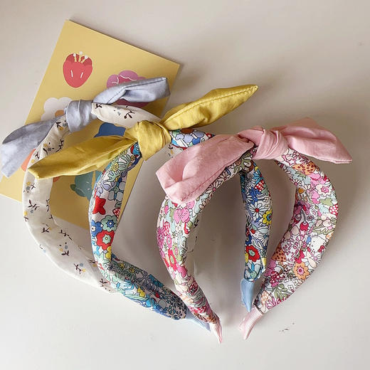 春季新款田园风布艺碎花蝴蝶结儿童撞色甜美发箍 商品图0