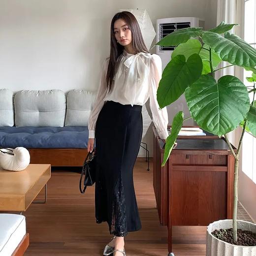 【自】全新升级【铂金会员165/天猫219/差价54】(61320) 洛诗琳2025早春法式蕾丝黑色半身裙女高腰显瘦鱼尾包臀裙 商品图3