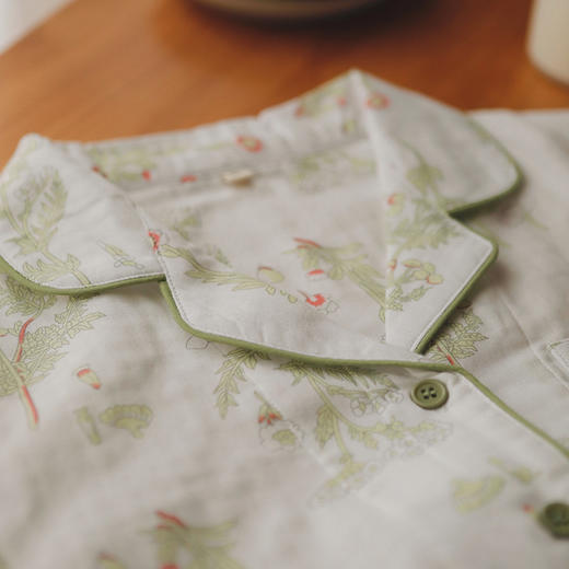 【全棉双层纱】2025新款自在如风纯棉纱布春秋季薄款家居服绿叶碎花全棉长袖套装睡衣女款 商品图3