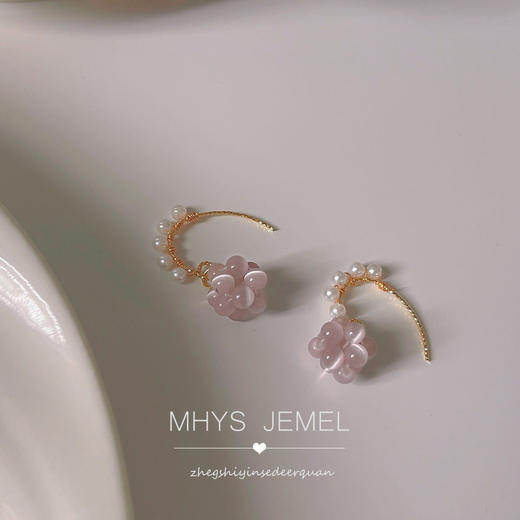 镀14K玻璃猫眼石耳环 商品图0