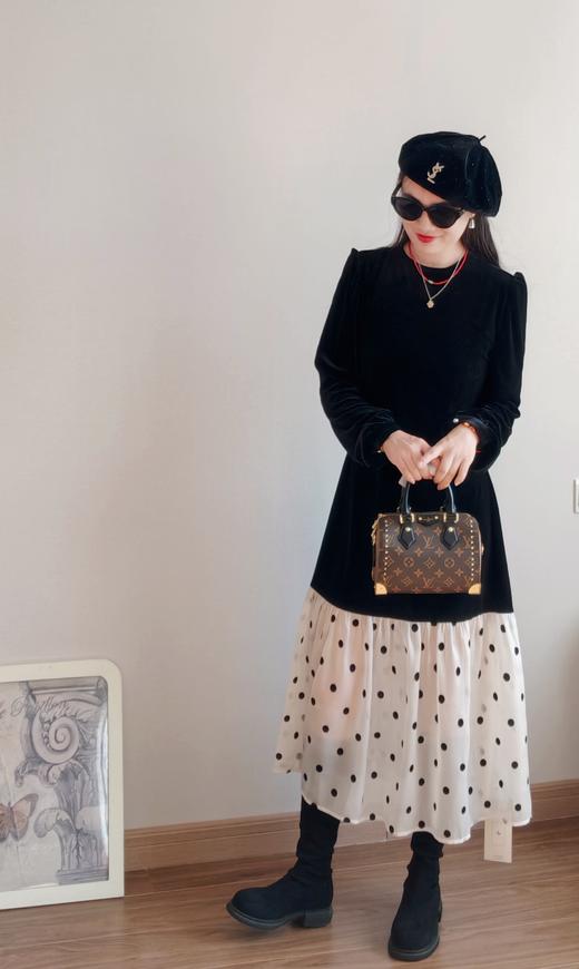 温柔小波点金丝绒显瘦连衣裙 商品图10