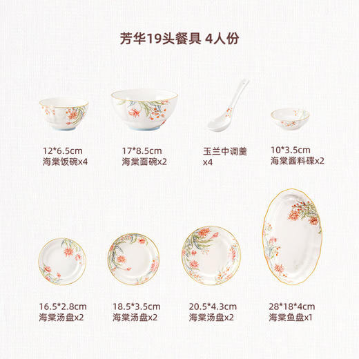 【6F】玛戈隆特【乔迁礼】芳华系列骨瓷乔迁餐具套装新婚礼品新居中式高级感餐具 4人份餐具礼盒套装 19头 商品图0