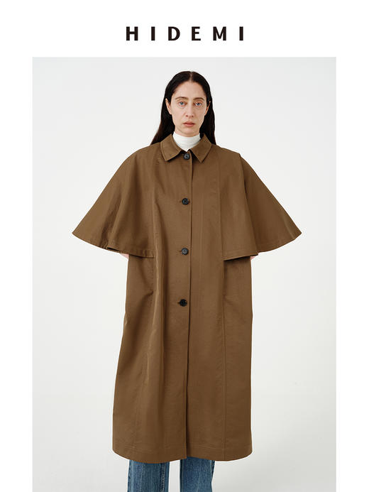 HIDEMI 极简斗篷设计感大廓形翻领复古长款风衣 商品图6
