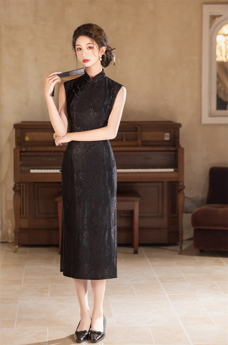 蕾丝单层长款无袖,复古国风旗袍syk299333