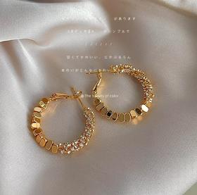 高级感轻奢风镶钻电镀14K简约百搭耳环