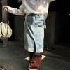 顺丰包邮洛诗琳02648设计感美式复古水洗割破牛仔半身裙女723 商品缩略图1
