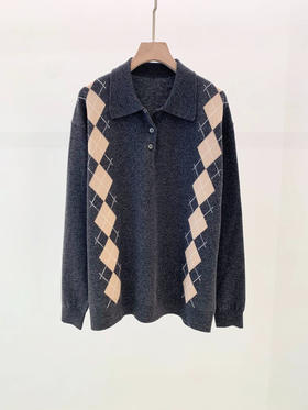 羊毛羊绒针织POLO衫 高品质羊毛羊绒混纺面料 触感柔软丝滑 宽松廓形 Polo领设计 菱格纹收腰显瘦 多种风格适配