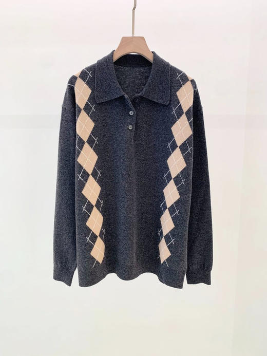 羊毛羊绒针织POLO衫 高品质羊毛羊绒混纺面料 触感柔软丝滑 宽松廓形 Polo领设计 菱格纹收腰显瘦 多种风格适配 商品图0