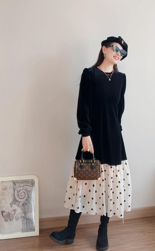 温柔小波点金丝绒显瘦连衣裙 商品图12