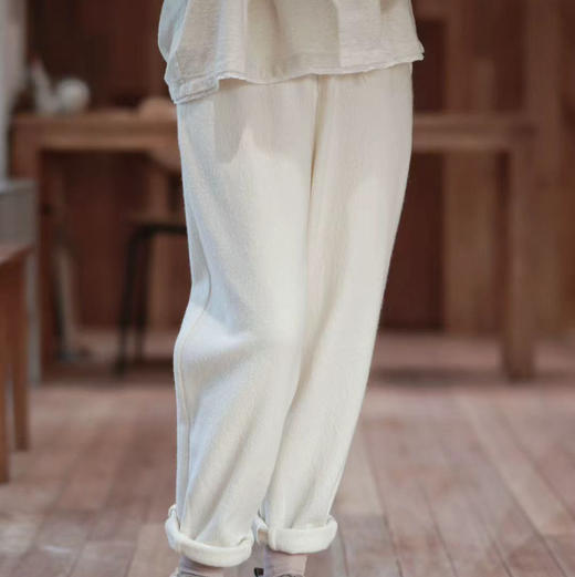 【预售】黄阿福｜米白色柔软斜纹羊毛小脚裤 商品图1