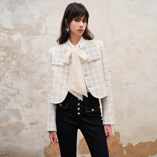 国风改良小香风花纱短外套女秋冬高级气质感(货号:MS88JA553Z1002) 商品图0