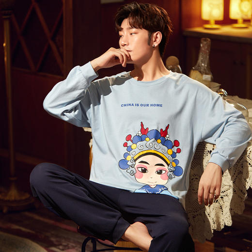 【春秋新款青少年睡衣，纯棉舒适薄款】男士睡衣春秋款 青少年纯棉薄款 长袖春秋季 男生男式全棉家居服套装-QQ 商品图1