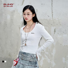 BJHG不计后果 复古U领针织衫长袖毛衣女春季2025新款紧身内搭上衣