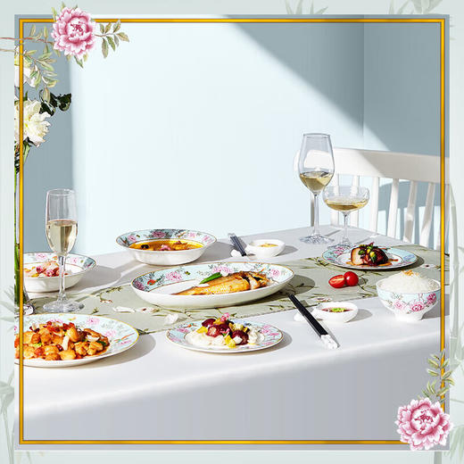 【6F】玛戈隆特 骨瓷餐具套装碗碟套装中式轻奢家用碗盘碟6人份32头中国花园国补 商品图3