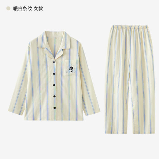 【全棉双层纱】2025新款野兽家同款刺绣猫咪居服纯棉纱布情侣睡衣套装全棉可外穿春秋季男女款 商品图5