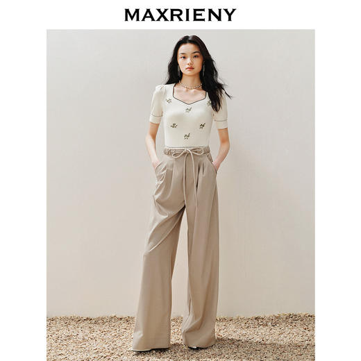 MAXRIENY精致复古宽松阔腿裤随性腰头抽绳设计2024夏季新款休闲裤(货号:MS85PA027) 商品图1