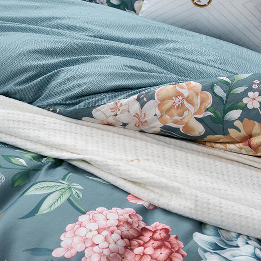 【6楼】富安娜聚温暖床单四件\花悦蜜语，蓝，零售价2380/2580元 商品图1