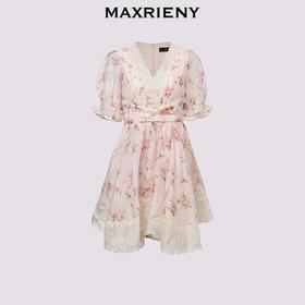 MAXRIENY2025年春季新款欧根纱绣花连衣裙透视感设计都市假日高腰(货号:MF86DR003)