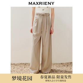 MAXRIENY精致复古宽松阔腿裤随性腰头抽绳设计2024夏季新款休闲裤(货号:MS85PA027)