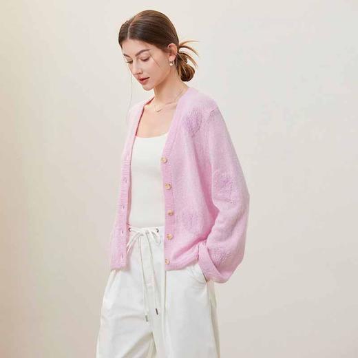 【自】全新升级【铂金会员312/天猫419/差价107】(70043) 洛诗琳2025早春新款羊毛马海毛重工提花V领长袖针织开衫外套 商品图1