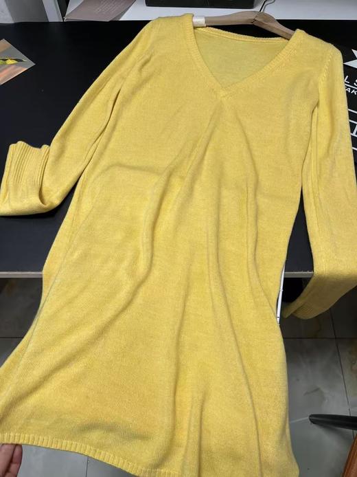 孤品清-（NO退，能接受下单哦） V 领黄色针织连衣裙（微脏）-喜出 商品图1