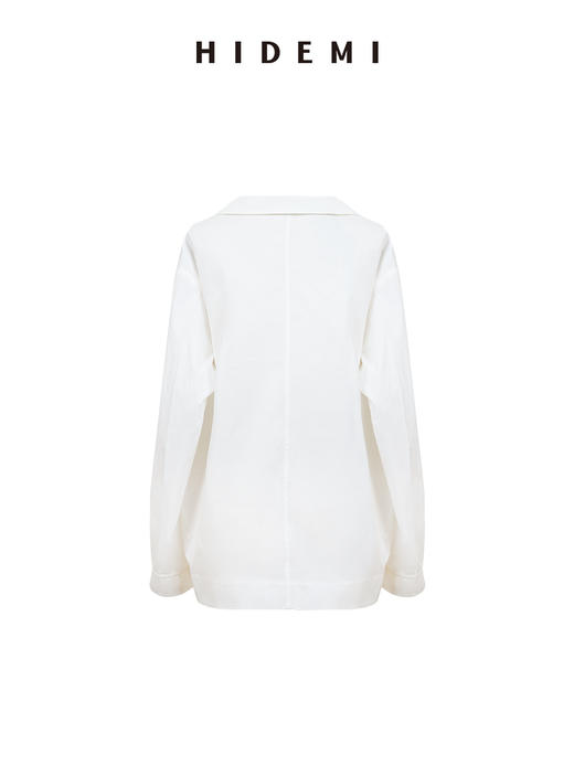 HIDEMI【当当同款】甄选长绒棉不易皱白色极简设计感不对称大翻领外套式衬衫 商品图11