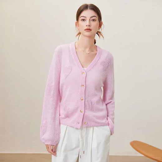 【自】全新升级【铂金会员312/天猫419/差价107】(70043) 洛诗琳2025早春新款羊毛马海毛重工提花V领长袖针织开衫外套 商品图2