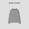 ROMI STUDIO“复古松弛”蓝灰条纹磨毛绒感圆领长袖T恤 RWCSS41511 商品缩略图1