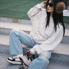 顺丰包邮洛诗琳82045纯棉双层罗纹落肩袖慵懒显瘦百搭卫衣819