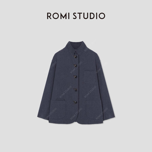 ROMI STUDIO“低调优雅”绵羊毛棉混纺立领做旧西装外套RW24WWY0889 商品图0