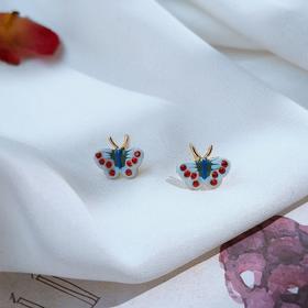 925银针镀14K真金珐琅工艺迷你复古小蝴蝶耳钉