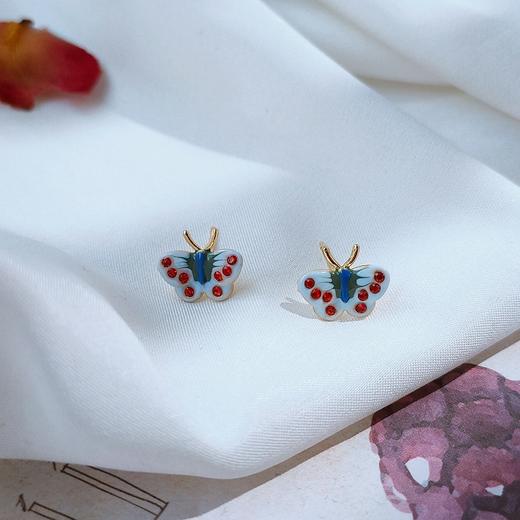 925银针镀14K真金珐琅工艺迷你复古小蝴蝶耳钉 商品图0
