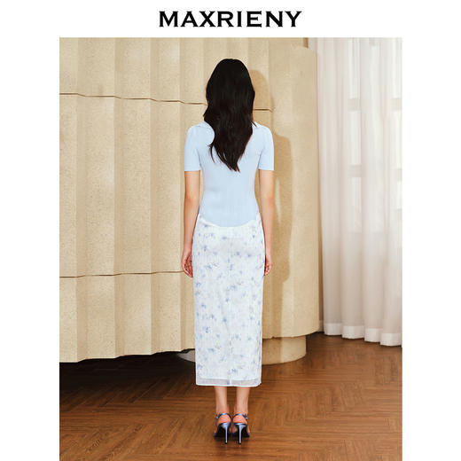 MAXRIENY浪漫感荷叶边开衩半裙雪纺印花半身裙子(货号:MS85SK011) 商品图3