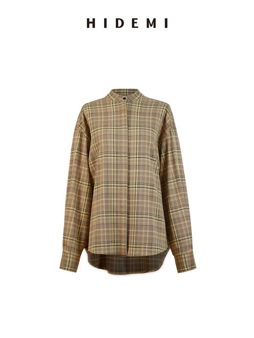 HIDEMI饼干色色织格纹小立领圆领廓形宽松衬衫 商品图8