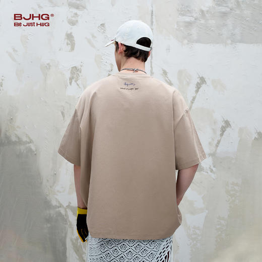 BJHG不计后果 趣味慵懒短袖t恤男夏季刺绣速干凉感防晒功能性半袖 商品图3