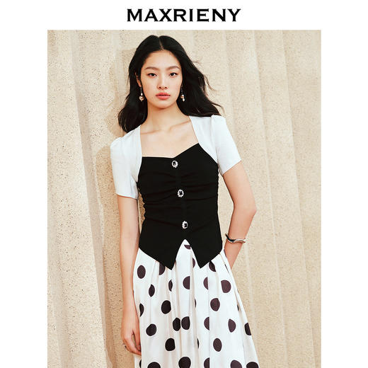 MAXRIENY2024夏季气质显瘦黑色复古法式小众收腰方领毛针织衫(货号:MS85SW049) 商品图2