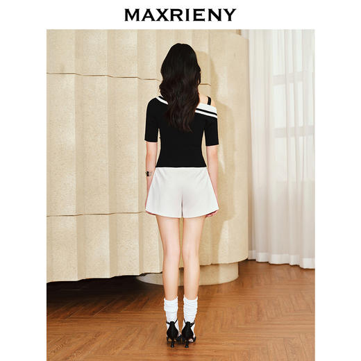 MAXRIENY精致复古感高腰a字裤裙气质春季新品米白直筒短裤(货号:MS85PA015) 商品图3